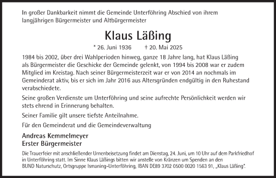 Traueranzeige von Klaus Läßing von Süddeutsche Zeitung