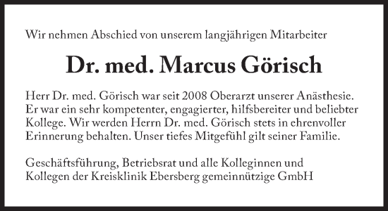Traueranzeige von Marcus Görisch von Süddeutsche Zeitung