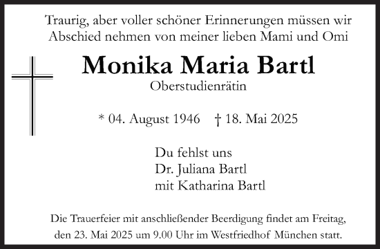 Traueranzeige von Monika Maria Bartl von Süddeutsche Zeitung
