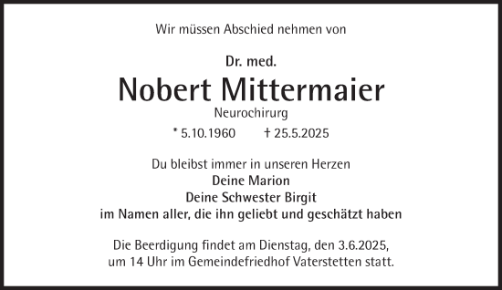 Traueranzeige von Nobert Mittermaier von Süddeutsche Zeitung
