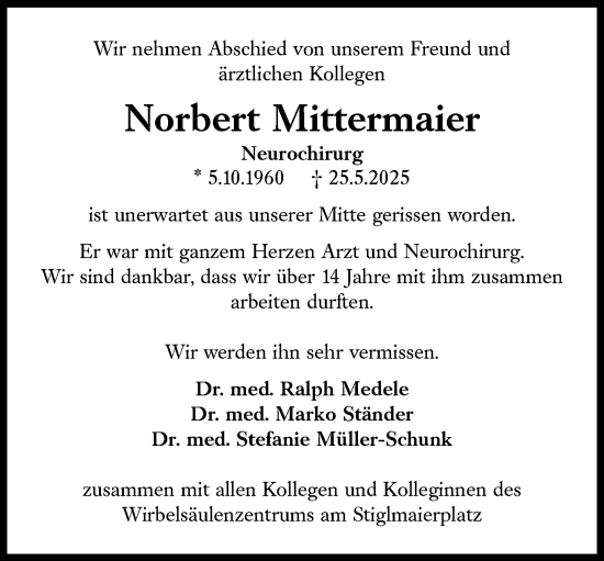 Traueranzeige von Norbert Mittermaier von Süddeutsche Zeitung