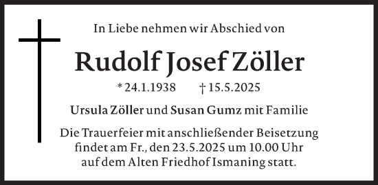 Traueranzeige von Rudolf Josef Zöller von Süddeutsche Zeitung