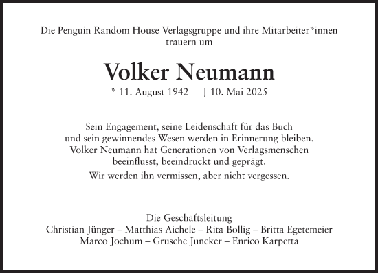 Traueranzeige von Volker Neumann von Süddeutsche Zeitung