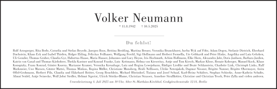 Traueranzeige von Volker Neumann von Süddeutsche Zeitung