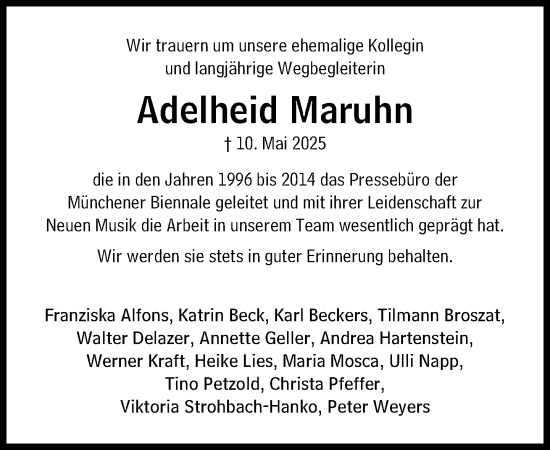 Traueranzeige von Adelheid Maruhn von Süddeutsche Zeitung