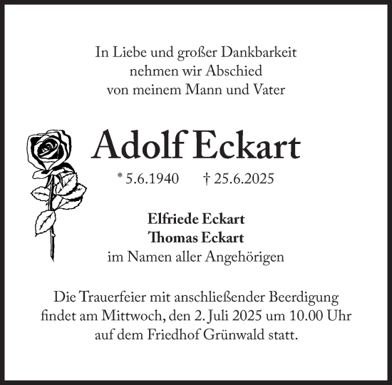 Traueranzeige von Adolf Eckart von Süddeutsche Zeitung