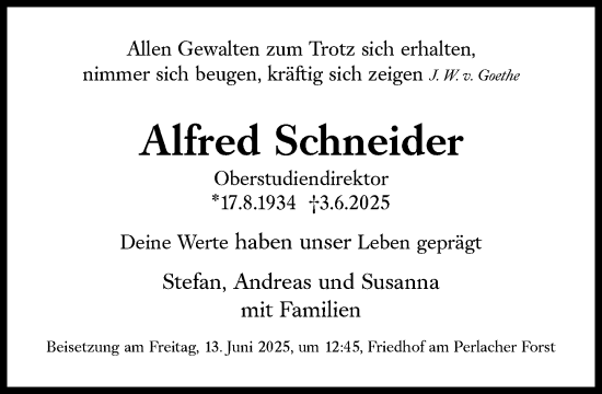 Traueranzeige von Alfred Schneider von Süddeutsche Zeitung