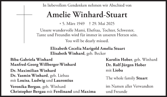 Traueranzeige von Amelie Winhard-Stuart von Süddeutsche Zeitung