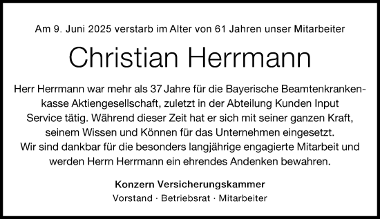Traueranzeige von Christian Herrmann von Süddeutsche Zeitung