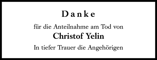 Traueranzeige von Christof Yelin von Süddeutsche Zeitung