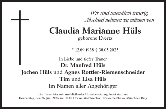 Traueranzeige von Claudia Marianne Hüls von Süddeutsche Zeitung