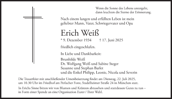 Traueranzeige von Erich Weiß von Süddeutsche Zeitung