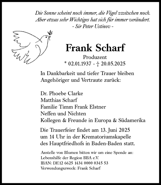 Traueranzeige von Frank Scharf von Süddeutsche Zeitung