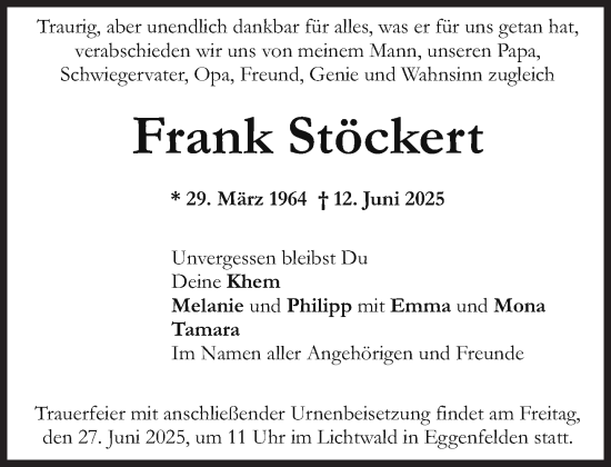 Traueranzeige von Frank Stöckert von Süddeutsche Zeitung