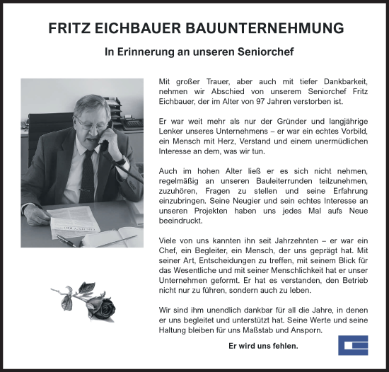 Traueranzeige von Fritz Eichbauer von Süddeutsche Zeitung