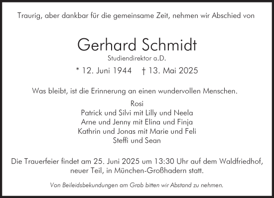 Traueranzeige von Gerhard Schmidt von Süddeutsche Zeitung