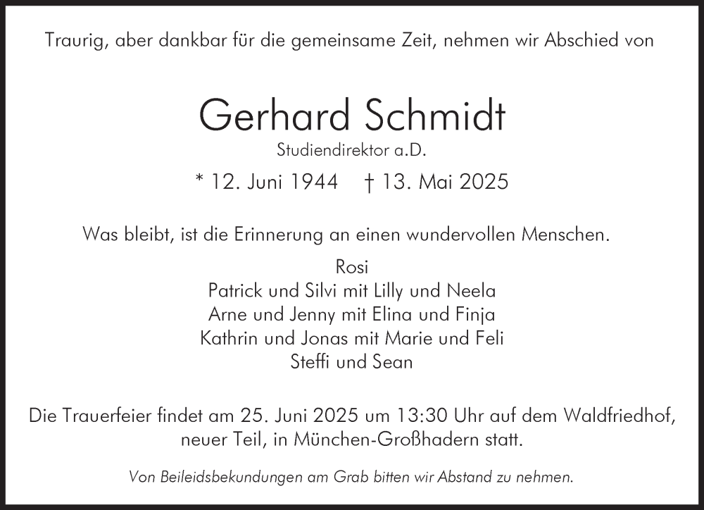  Traueranzeige für Gerhard Schmidt vom 14.06.2025 aus Süddeutsche Zeitung