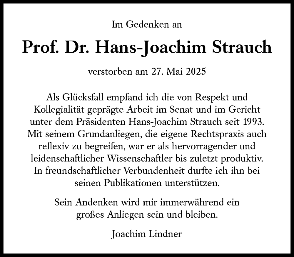  Traueranzeige für Hans-Joachim Strauch vom 28.06.2025 aus Süddeutsche Zeitung