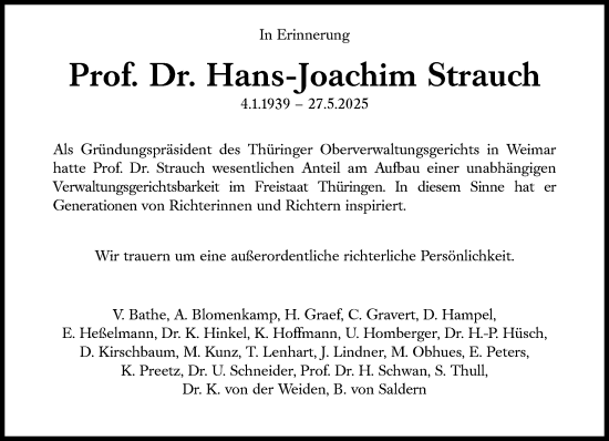 Traueranzeige von Hans-Joachim Strauch von Süddeutsche Zeitung