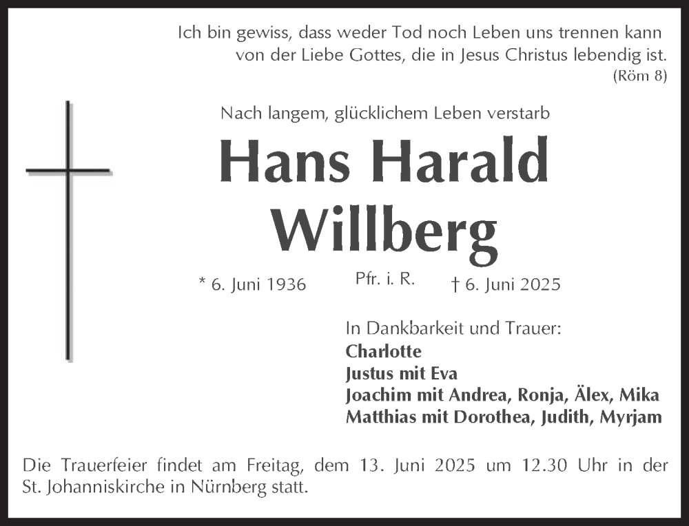  Traueranzeige für Hans Harald Willberg vom 11.06.2025 aus Süddeutsche Zeitung