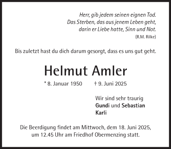 Traueranzeige von Helmut Amler von Süddeutsche Zeitung