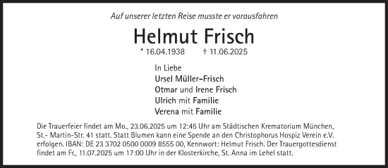 Traueranzeige von Helmut Frisch von Süddeutsche Zeitung