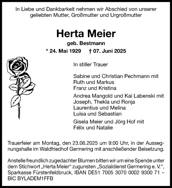 Traueranzeige von Herta Meier von Süddeutsche Zeitung