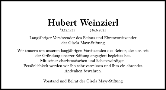 Traueranzeige von Hubert Weinzierl von Süddeutsche Zeitung