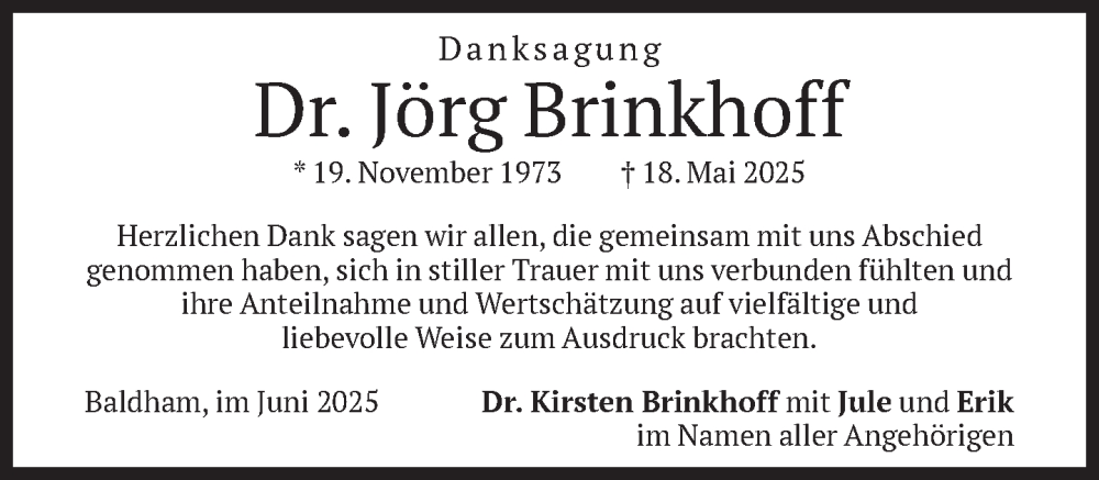  Traueranzeige für Jörg Brinkhoff vom 27.06.2025 aus Süddeutsche Zeitung