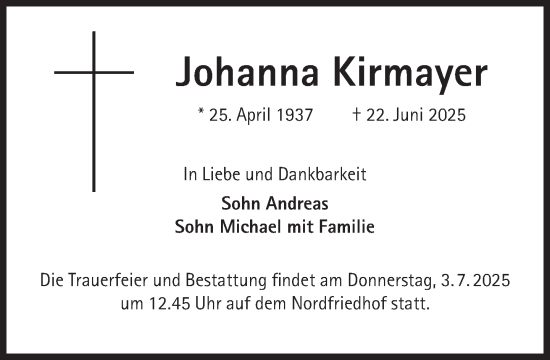 Traueranzeige von Johanna Kirmayer von Süddeutsche Zeitung