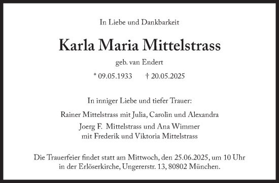 Traueranzeige von Karla Maria Mittelstrass von Süddeutsche Zeitung