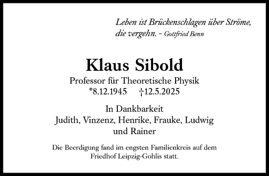Traueranzeige von Klaus Sibold von Süddeutsche Zeitung