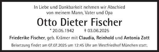 Traueranzeige von Otto Dieter Fischer von Süddeutsche Zeitung