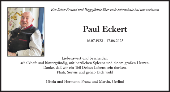 Traueranzeige von Paul Eckert von Süddeutsche Zeitung