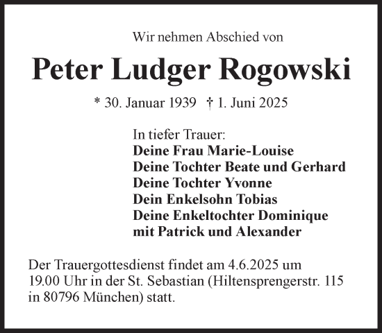 Traueranzeige von Peter Ludger Rogowski von Süddeutsche Zeitung