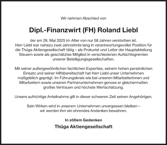 Traueranzeige von Roland Liebl von Süddeutsche Zeitung