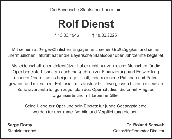 Traueranzeige von Rolf Dienst von Süddeutsche Zeitung