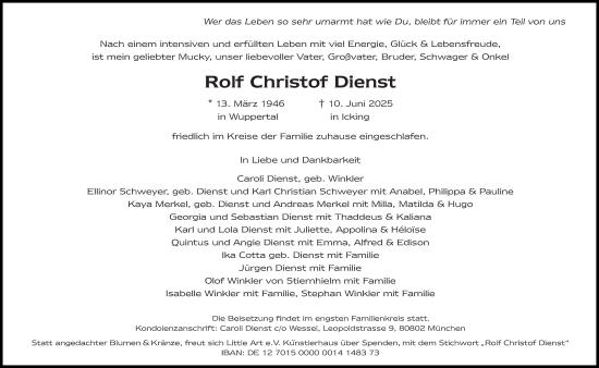 Traueranzeige von Rolf Christof Dienst von Süddeutsche Zeitung