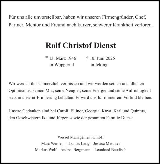 Traueranzeige von Rolf Christof Dienst von Süddeutsche Zeitung