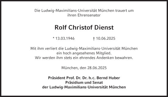 Traueranzeige von Rolf Christof Dienst von Süddeutsche Zeitung