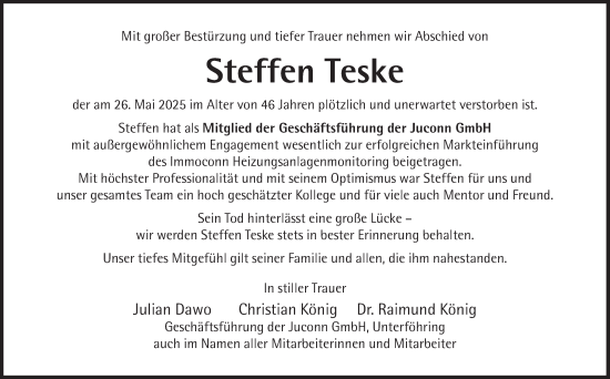 Traueranzeige von Steffen Teske von Süddeutsche Zeitung