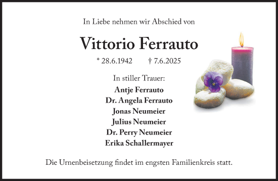 Traueranzeige von Vittorio Ferrauto von Süddeutsche Zeitung