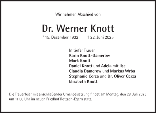 Traueranzeige von Werner Knott von Süddeutsche Zeitung
