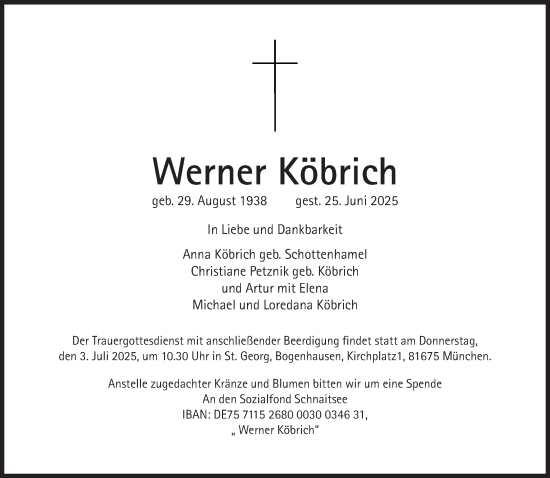 Traueranzeige von Werner Köbrich von Süddeutsche Zeitung