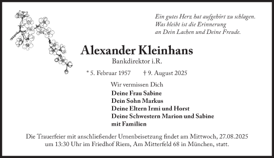 Traueranzeige von Alexander Kleinhans von Süddeutsche Zeitung