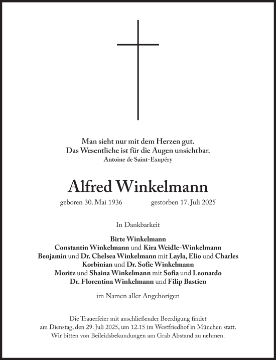 Traueranzeige von Alfred Winkelmann von Süddeutsche Zeitung