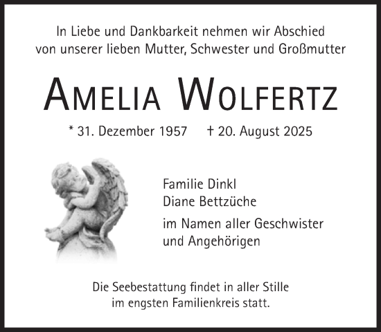 Traueranzeige von Amelia Wolfertz von Süddeutsche Zeitung