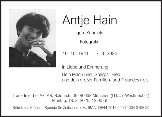 Traueranzeige von Antje Hain von Süddeutsche Zeitung