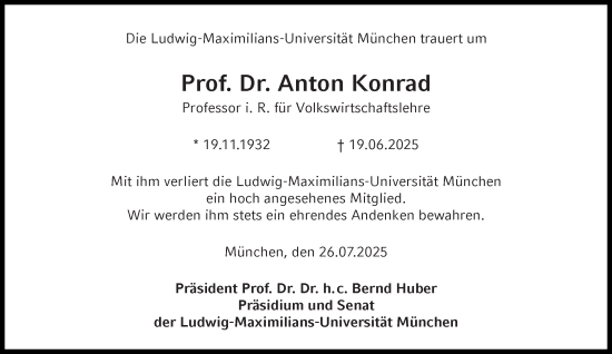 Traueranzeige von Anton Konrad von Süddeutsche Zeitung