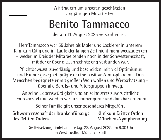 Traueranzeige von Benito Tammacco von Süddeutsche Zeitung